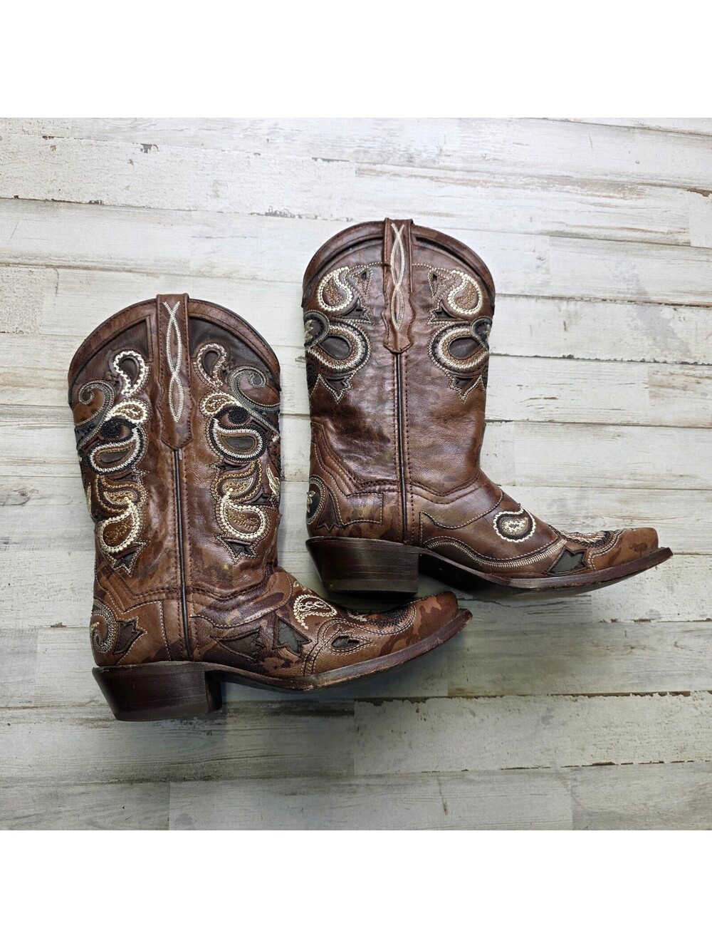 Seven Ranch Cowboy Boots Women's 7 Brown Leather Embroidered Western Pointed Toe